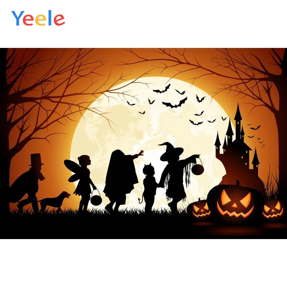 

Yeele Photophone Halloween Backdrop Pumpkin Lantern Moon Bat Forest Magician Castle Vinyl Photography Background Photo Studio