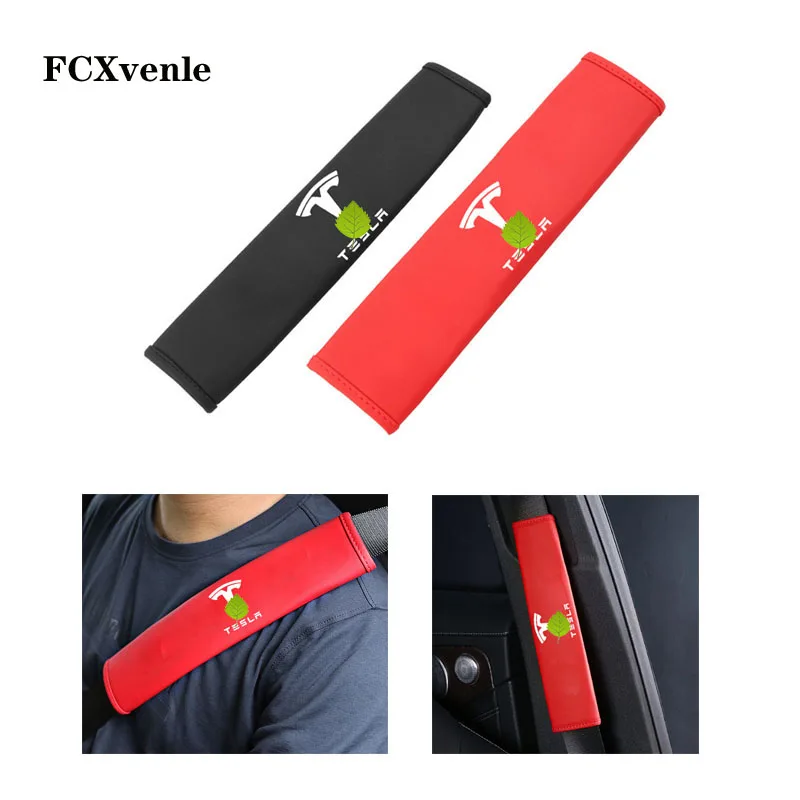 

2PCS PU Leather Car Seat Belt Covers Pad Shoulder Protector Cushion Safety Belt Covers for Tesla Model 3 S X Auto Accessories