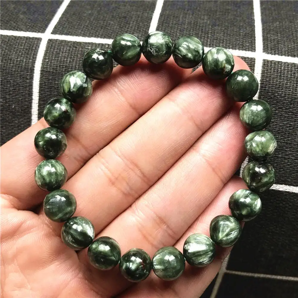 

9mm Natural Green Seraphinite Bracelet For Women Lady Man Wealth Gift Healing Crystal Stone Round Beads Jewelry Strands AAAAA