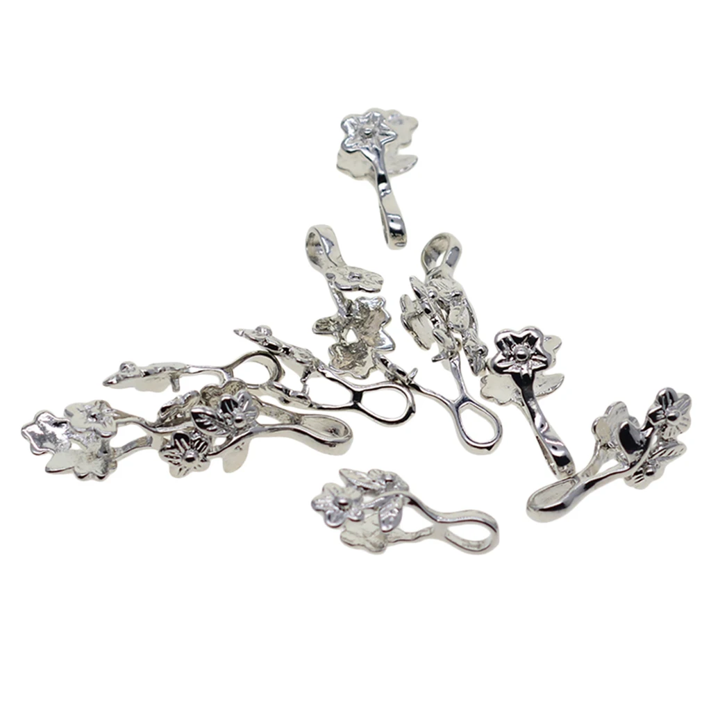 

12x Brass Flowers Pinch Clip Pendant Bails Charms for Jewelry Making Connectors