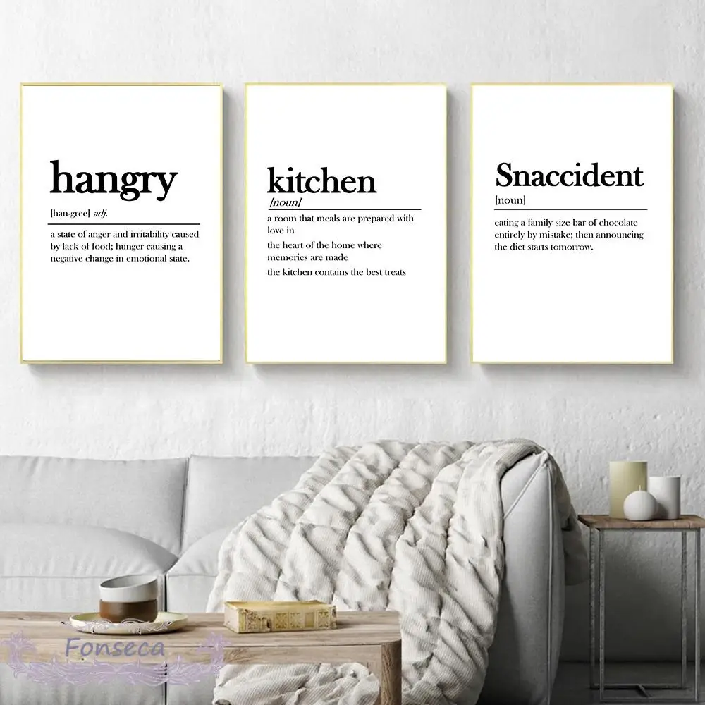 

Kitchen Hangry Snaccident Paraphrase Posters Decorative Pictures Nordic Black White Quotes Wall Art Canvas Paintings Dining Room