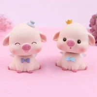 pink cute shaking head little pig ornament decoration for craft ornaments home decoration cartoon gifts desk car cake decor
