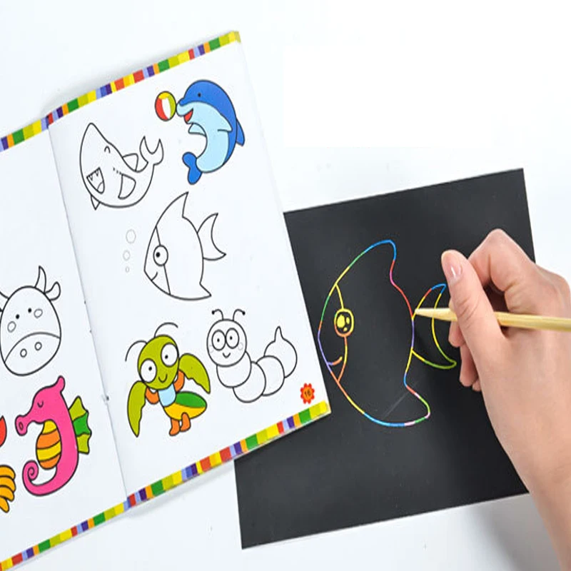 

50Pcs/set Magic Colorful Drawing Board Rainbow Scratch Paper DIY Drawing Toys Scraping Painting Kid Painting Scratch Toy