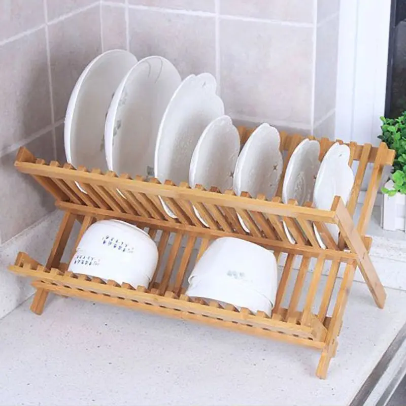 

Multifunction Bamboo Double-layer Tableware Drain Dishes Storage Rack Home Kitchen Storage OrganizerA1