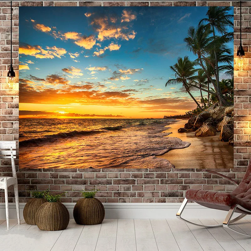 Multi Pattern Sunset Sea Side Scenery Ocean Background Wall Decor Printing Home Tapestry Room Decoration 9 Size | Дом и сад