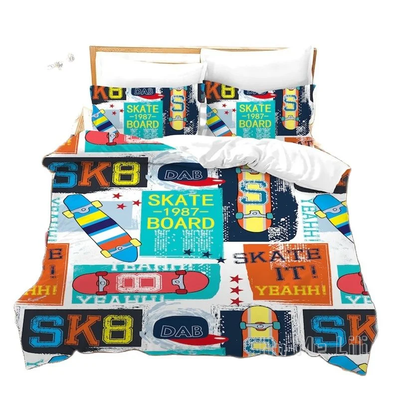 

Skateboard By Ho Me Lili Duvet Cover For Boys Kids Extreme Sports Bedding Set Youth Orange Blue Green Bedspreads