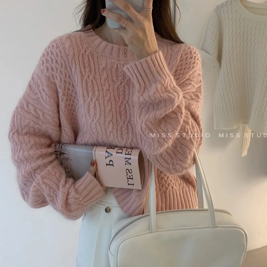 

2021 Women Sweater Pullover Female Knitting Overszie Long Sleeve Loose Elegant Knitted Thick Outerwear Womens Winter Sweaters