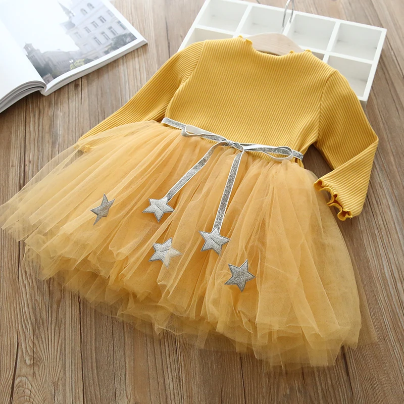 

Kawaii Star Decoration Cute Princess Dress for Baby Girls Autumn Winter Long Sleeve Dress Party Toddler Clothes Vestido Infantil