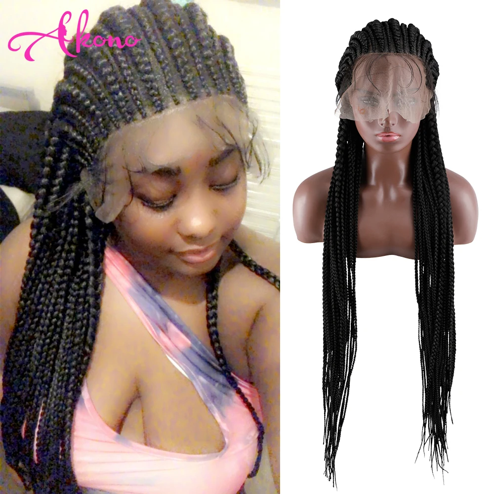 36' Braided Lace Wigs for Black Women 13x9 Synthetic Lace Wig Cornrow Braids Lace Frontal Wig with Baby Hair Box Braid Wig