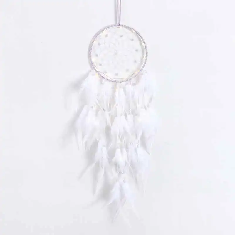 

Girl Heart Dream Catcher National Feather Ornaments Lace Ribbons Feathers Wrapped Lights