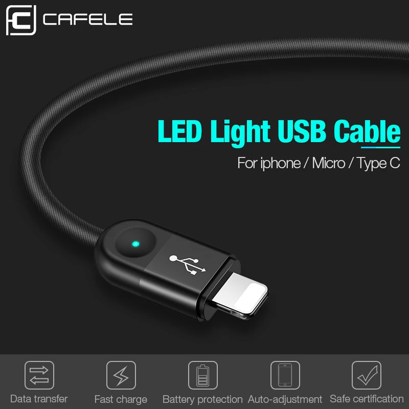 USB кабель CAFELE для iPhone Type C 3A быстрой зарядки зарядный телефона 130 см|Кабели мобильных телефонов| |