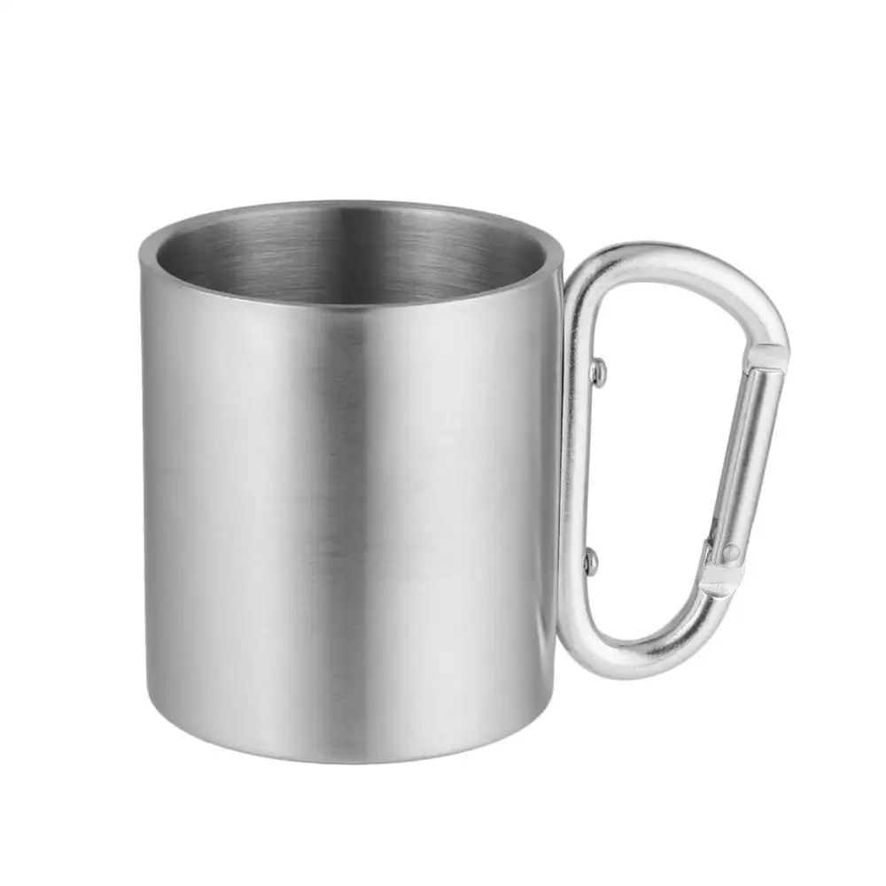 

180ml Stainless Steel Cup Tea Coffee for Camping Traveling Outdoor Cup Double Wall Mug with Carabiner Hook Handle Hot