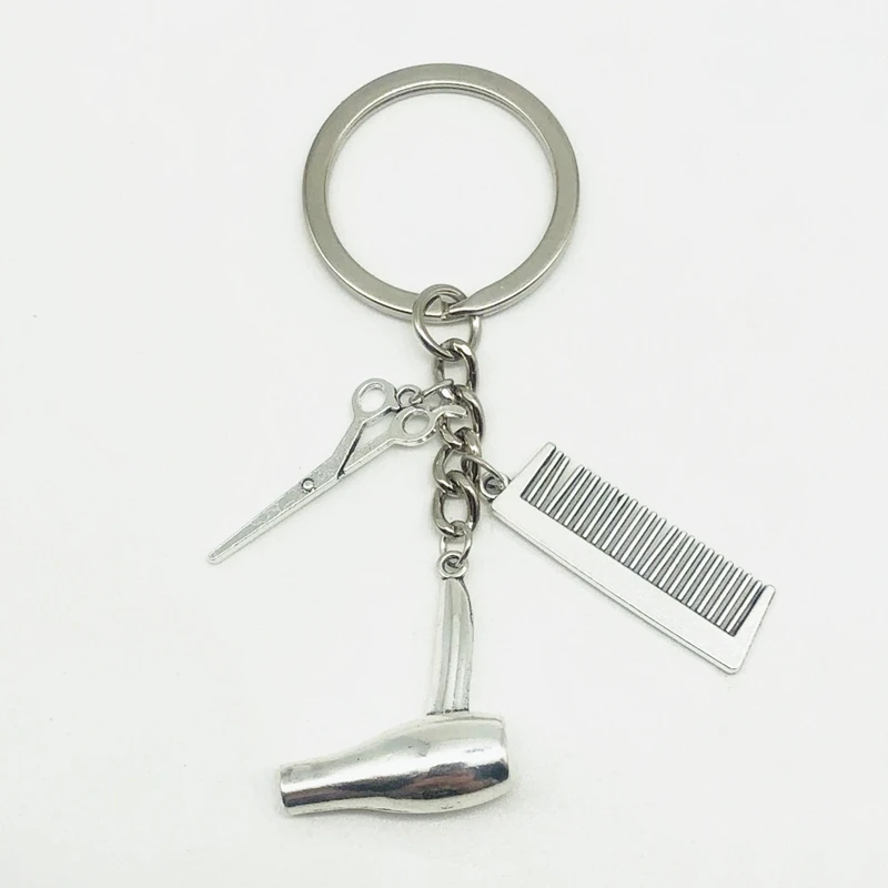 

2020 Glamour Key Chain Hairdresser Gift Comb Scissors Hair Dryer Car Interior Accessories Jewelry Gift Keychain