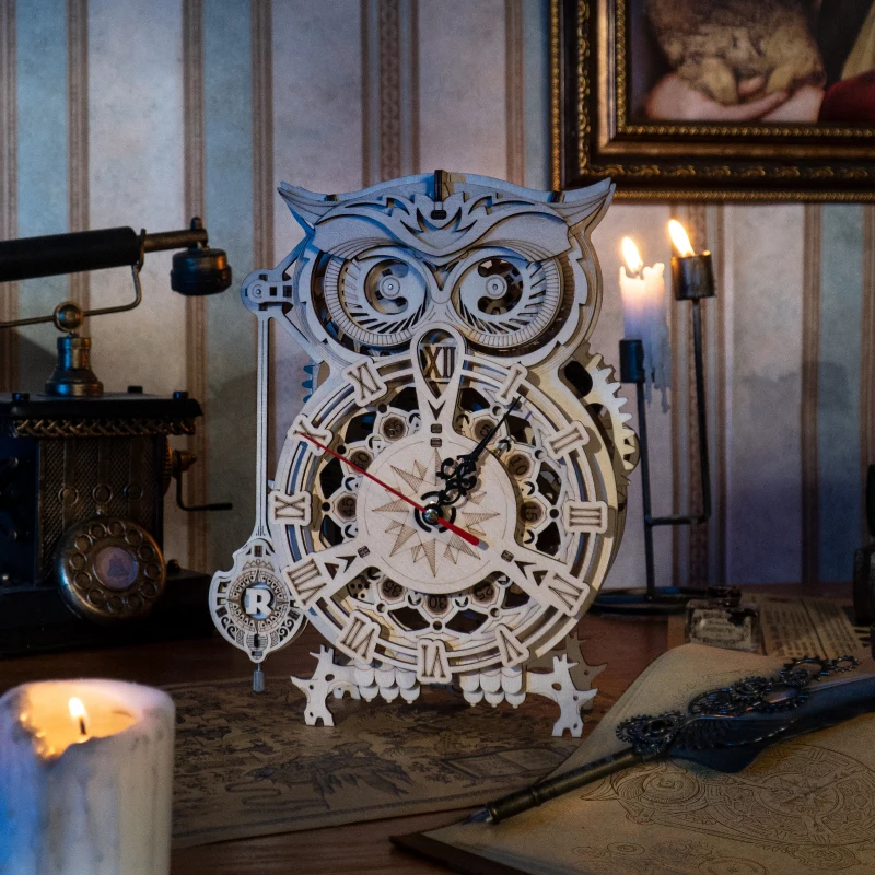 

Creative DIY 3D Owl Clock Wooden Model Building Block Kits Assembly Toy Gift for Children And Adult
