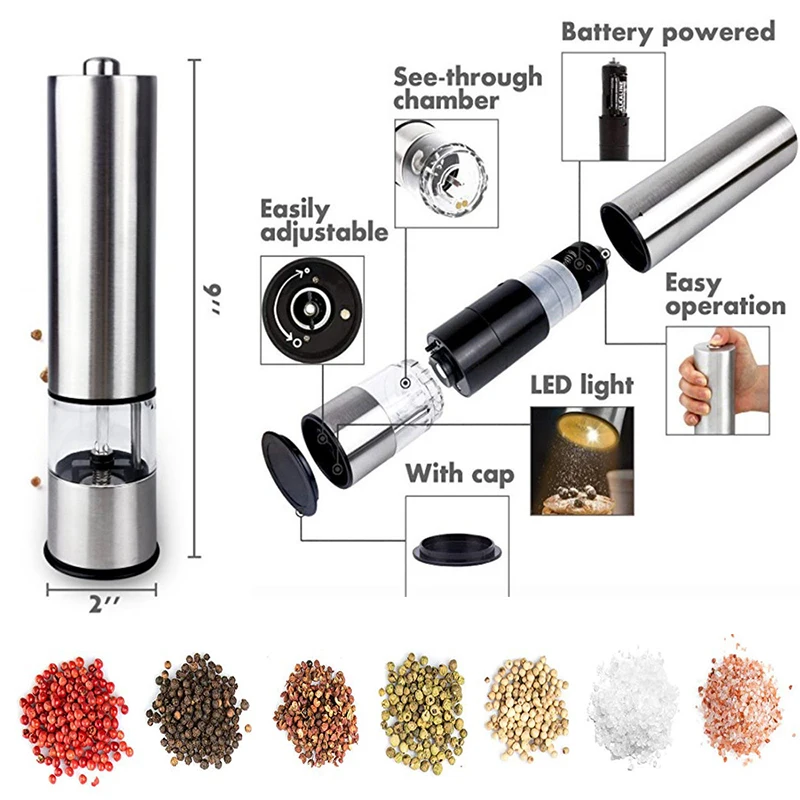 

2pc Electric Pepper Grinder Stainless Steel Pepper Grinder Kitchen Grinder Outdoor Grill Cooking Accessories мельница для специй