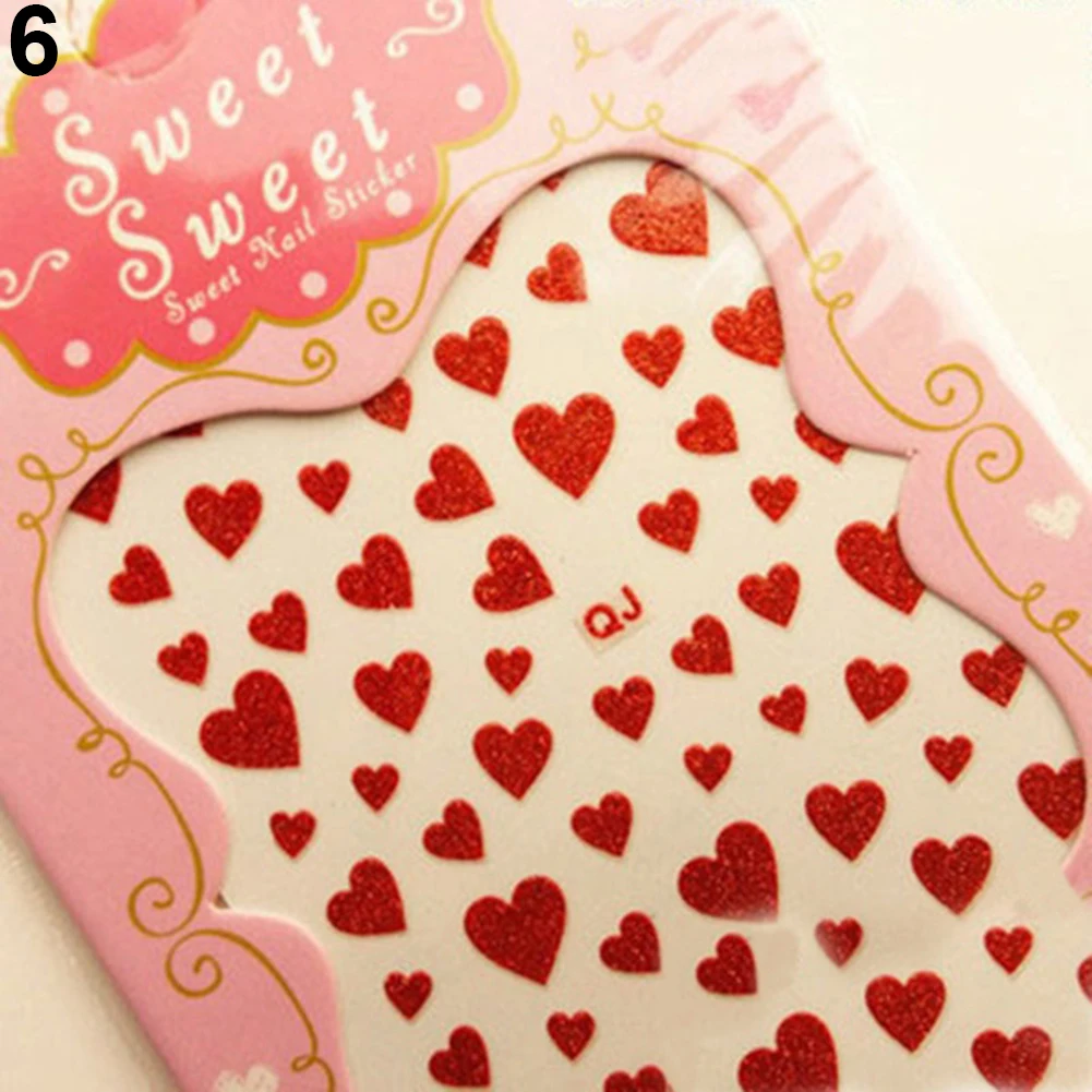 1 Sheet Love Heart Design Nail Art Stickers Water Transfer Decal Slider Watermark Nail Wraps Decal Manicure Nail Tips Decoration
