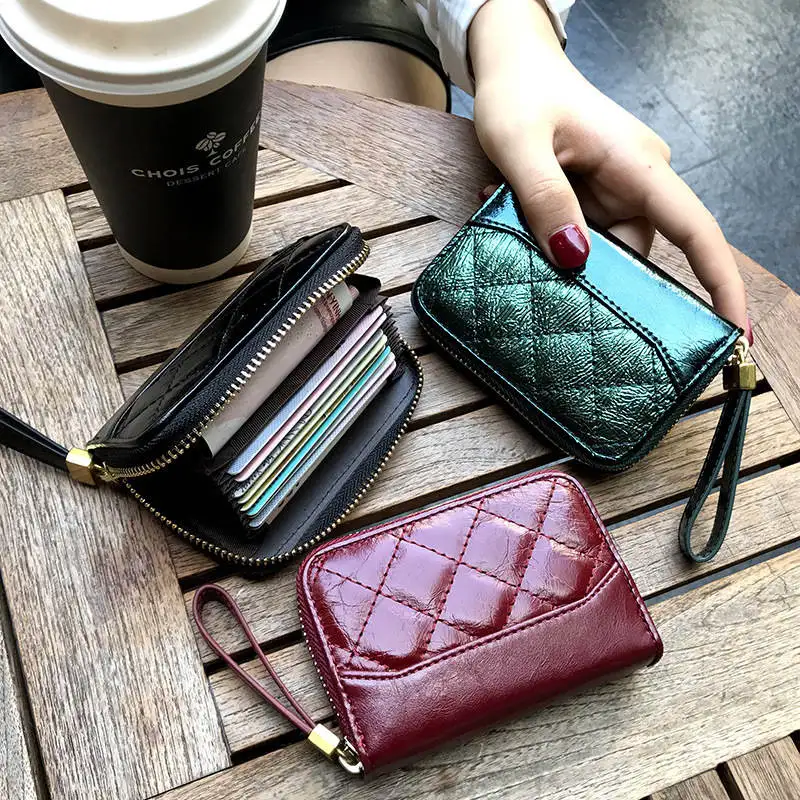 

New Plaid Ladies Wallet Zipper Coin Bag Card Holder Genuine Leather Multiple Card Slots Women Wallets Fashion Female Short Purse
