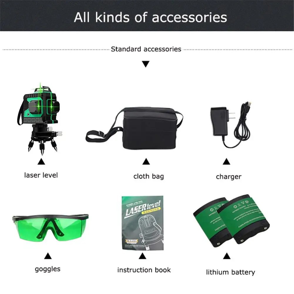

3D 12Lines Green Laser Levels Self-Leveling 360 Horizontal And Vertical Cross Super Powerful Green Laser Beam Line