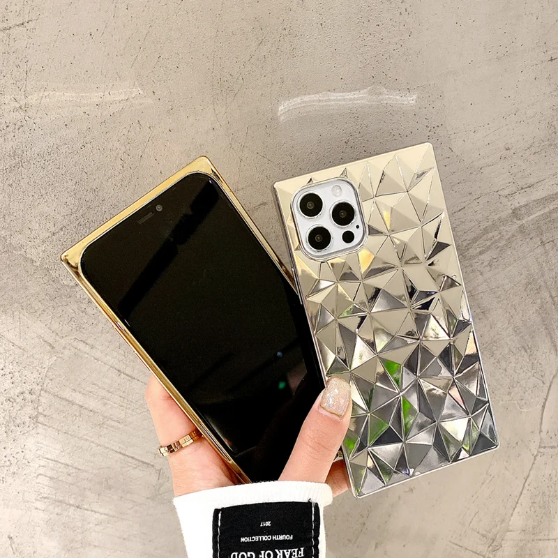 Роскошный квадратный чехол для телефона с алмазным покрытием iPhone 12 Mini 11 Pro XS Max 7 8