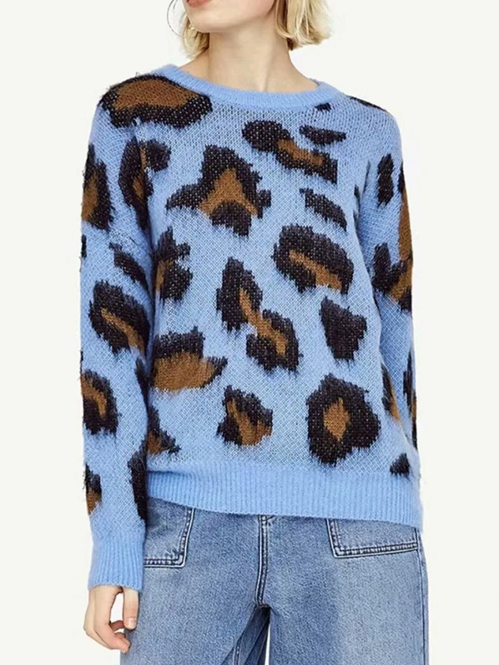 

Leopard Print Knitted Autumn Sweater Women 2019 Winter Loose Pullovers Female Oversize Fashion Blusas Mujer De Moda O-Neck ZA