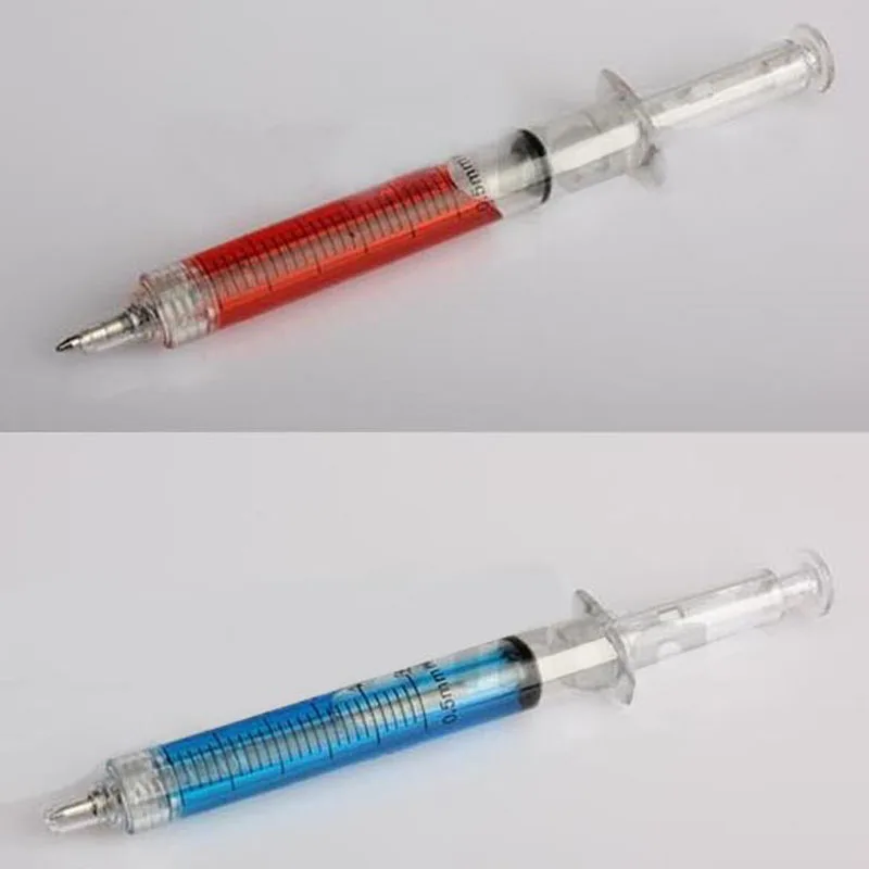 

New Hot 4 Pcs Ballpoint Pen with Liquid Syringe Injector Shape Office Stationery