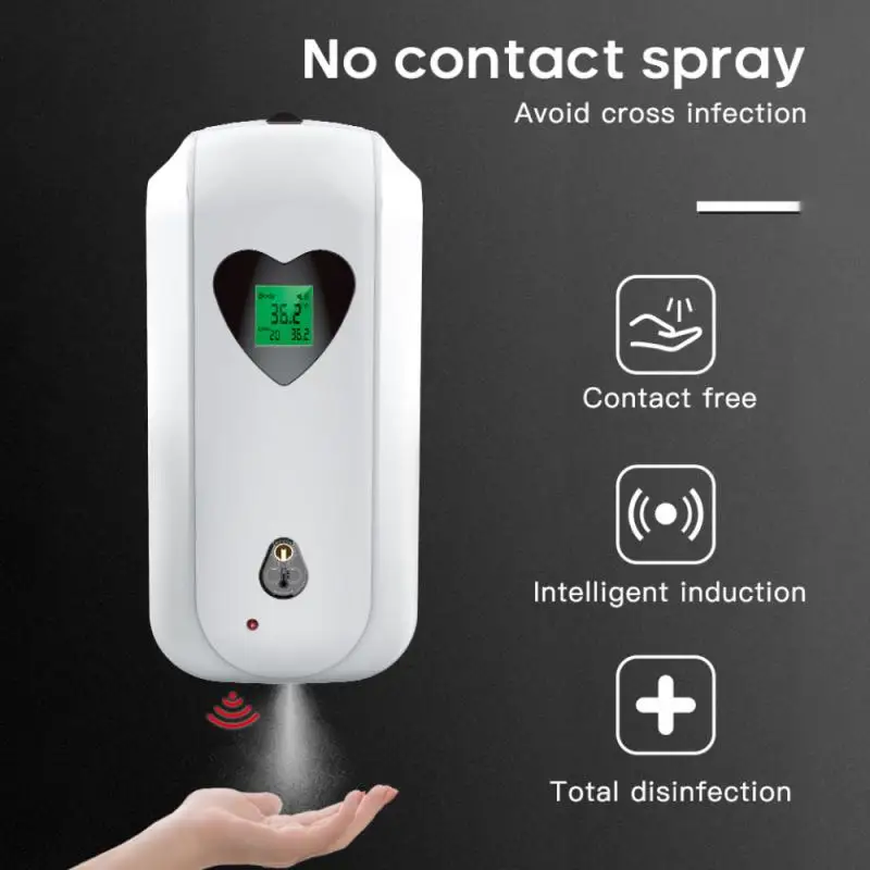 

NEW Body Temperature Measurement Alarm Auto Disinfect Liquid Spray Hand Sanitizer Soap Dispenser With USB Rechargeable Battery