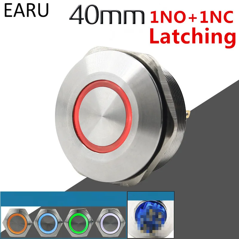 40MM 1NO 1NC Stainless Steel Metal Locking Latching Waterproof Doorbell Bell LED Push Button Switch Car Engine Start PC Power