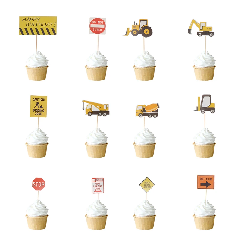 Милый Экскаватор Бульдозер торт Топпер мультфильм дорожные знаки с днем