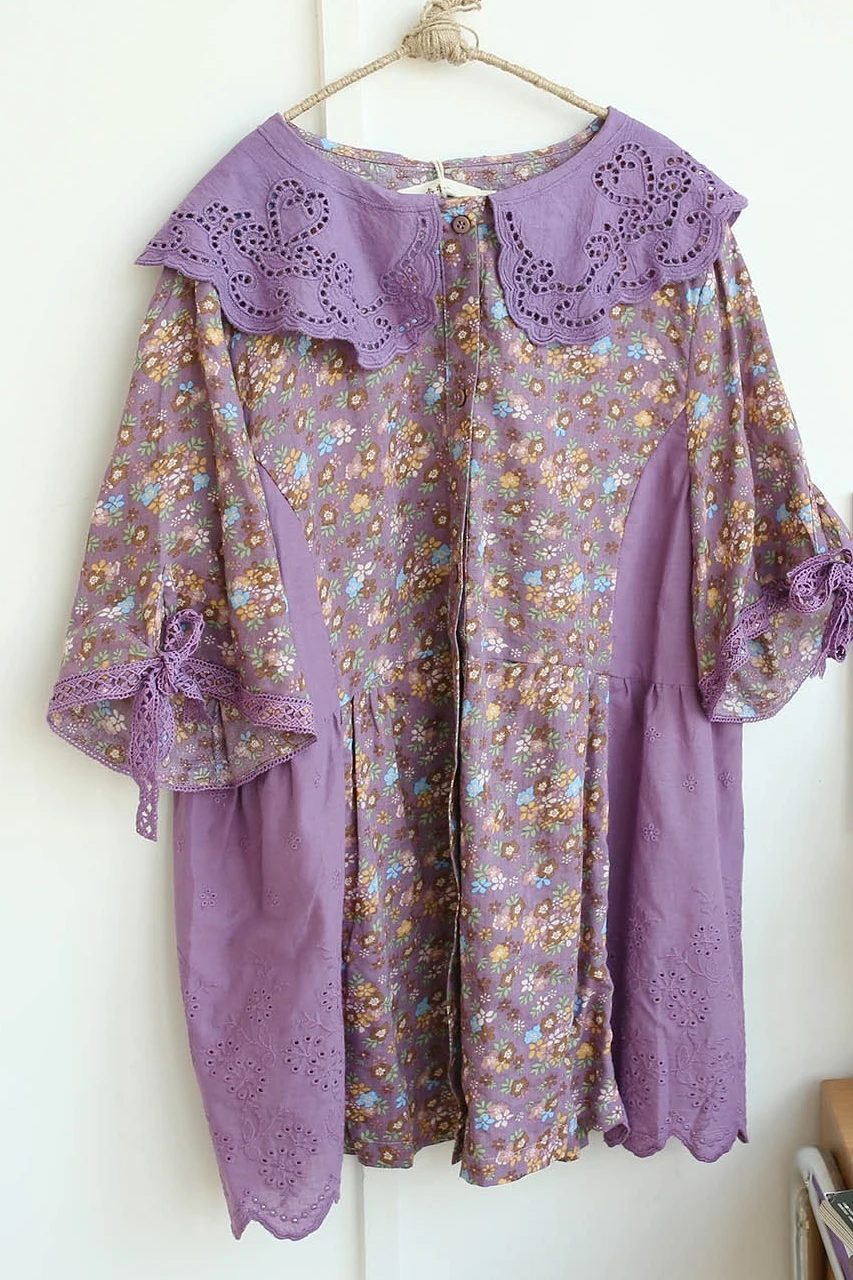 

Mori series Japan Style Sweet Floral Top Women Short Sleeve loose Shirt Female daily Wear MU354