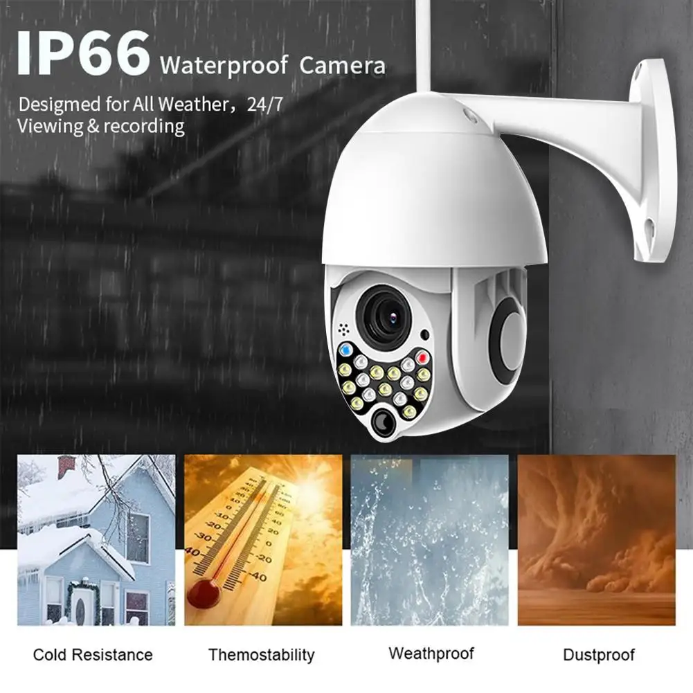 Полноцветная 360 градусов вращения беспроводная WiFi уличная IP66 Уровень Водонепроницаемая интеллектуальная автоматическая звуковая камера слежения