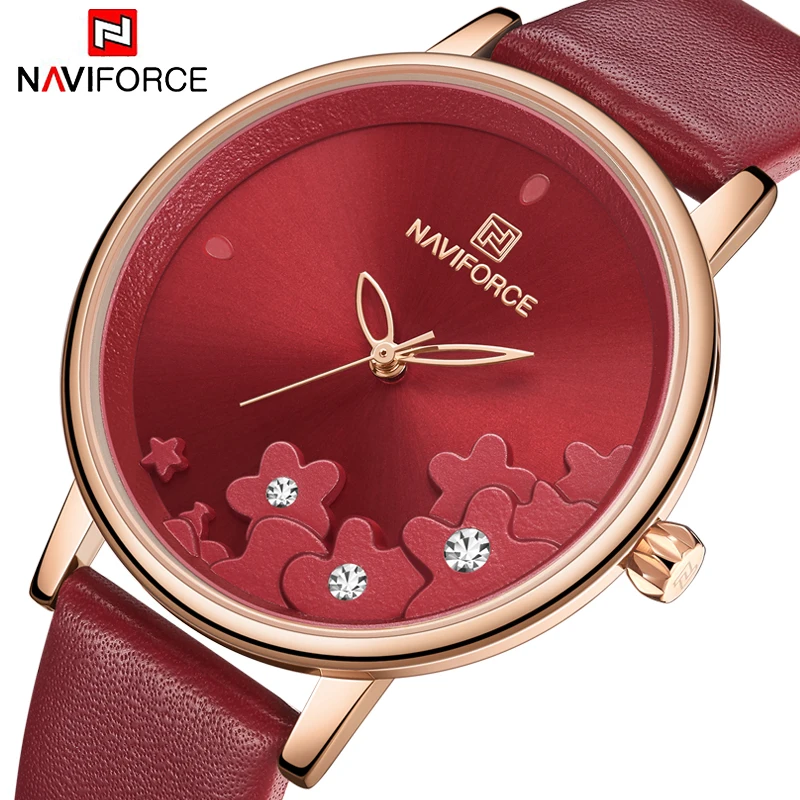 Часы наручные NAVIFORCE женские кварцевые роскошные брендовые модные красные