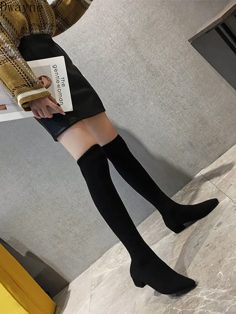 Женские сапоги выше колена Новинка осени 2019 эластичные тонкие сетчатые красные