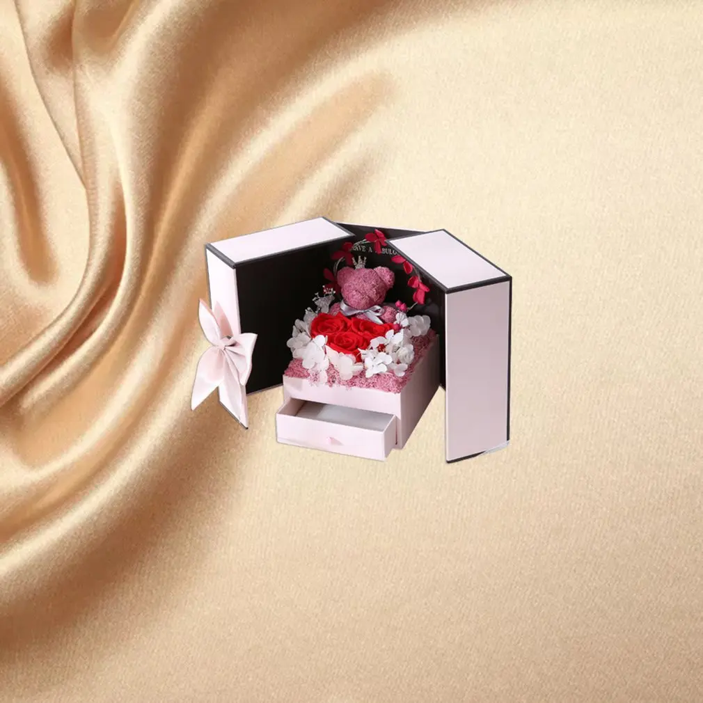 

Gift Box with Drawer Valentines Day Girl Birthday Christmas Gifts Romantic Soap Flower Jewelry Packaging Boxes Wedding Souvenirs