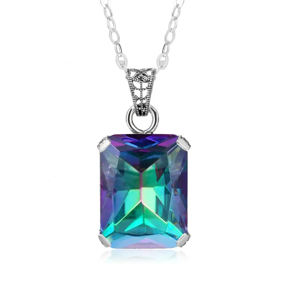 

Sterling Silver Pendant For Women Vintage Mysterious Rainbow Topaz gemstone Bohemia Pendants Flower Silver 925 Jewelry Halloween