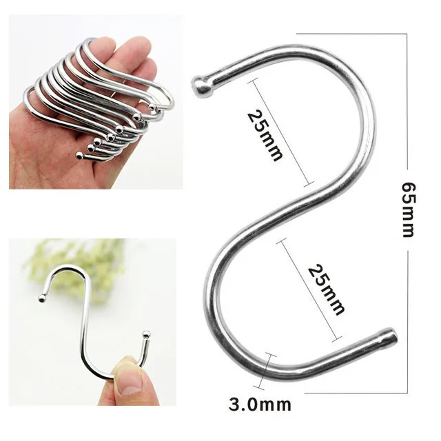 

20pcs Multi-functional S Shaped Hook S Hooks Stainless Steel Kitchen Utensil Clothes Hanger Hanging Clothes Hook Clasp Holder