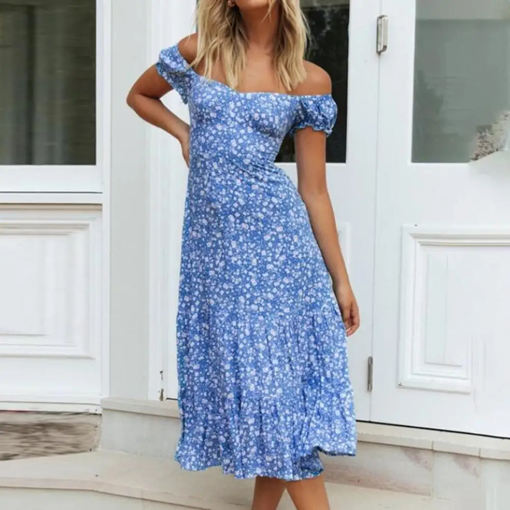 

Платья для женщин 2021 с открытыми плечами с принтом на шнуровке тонкие летние миди платье-сарафан для пляжа для женщин одежда синего цвета, е...