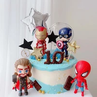6 pcs birthday cake decoration avengers cake decoration plastic spiderman superhero iron man captain america decoration