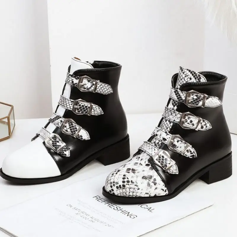 FITWEE Women Boots Snake Print Buckle Woman Shoes Winter Fashion Short Warm Mixed Color Botas Ladies Footwear Size 32-43 | Обувь