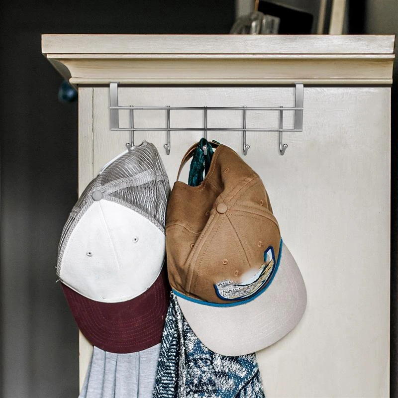 

Over the Door 5 Hooks Home Bathroom Organizer Rack Clothes Coat Hat Towel Hanger Stainless Steel Good Load-Bearing