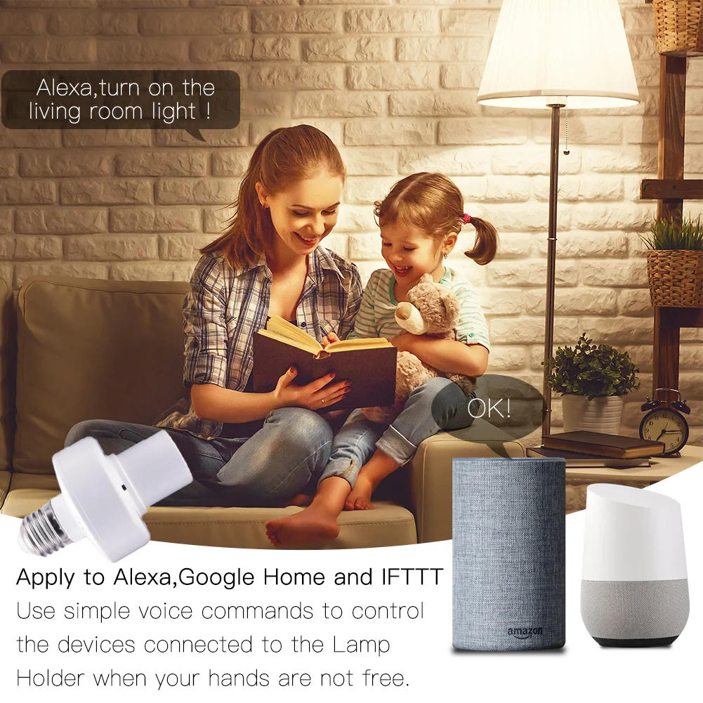 WiFi Smart Light Bulb Adapter Lamp Holder Base AC Life/Tuya Wireless Voice Control with Alexa Google Home E27 E26 85-265V | Обустройство