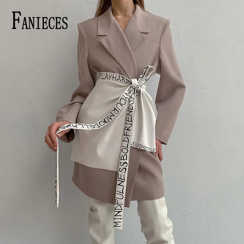 

Модная Асимметричная юбка FANIECES, Женская Осенняя Сексуальная мини-юбка из искусственной кожи с высокой талией, с поясом, с буквенным принтом ...