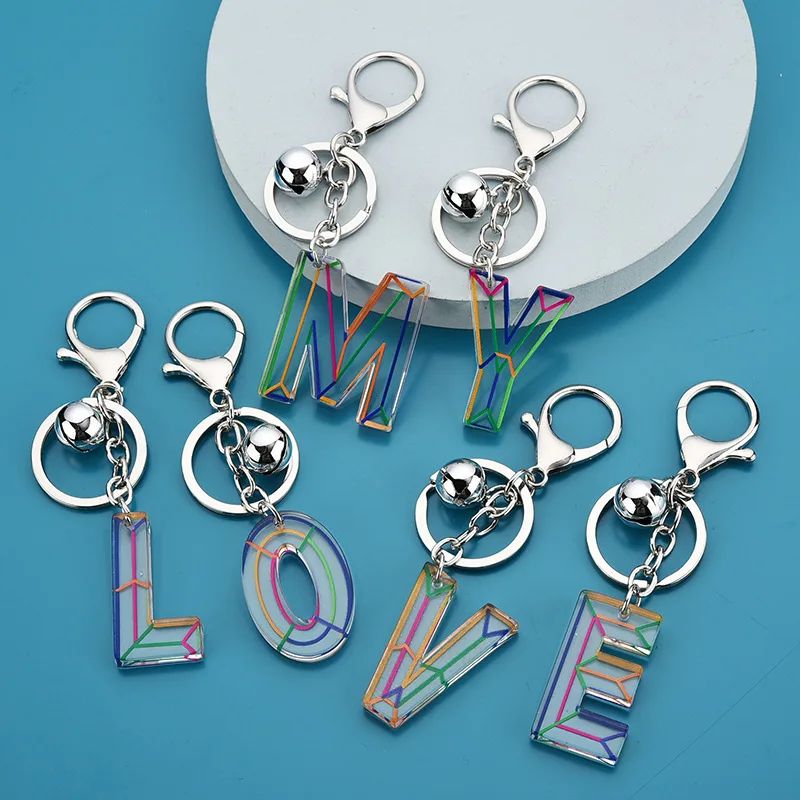 

Letter Pendant Keychains Resin Key Chains Rings For Women Cute Car Acrylic Glitter Keyring Holder Charm Bag Couple Bag Gifts