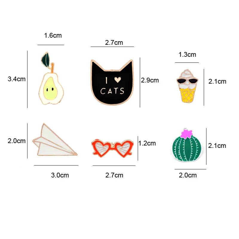 

Cartoon Animal Brooch Cute Fashion Mini Fruit Cat Ice Cream Paper Airplane Glasses Metal Pin Birthday Party Friend Gift Jewelry