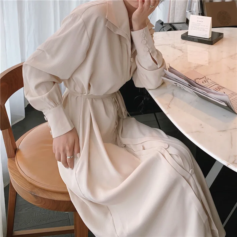 Sungtin 2020 зимнее однотонное свободное платье с поясом для женщин Элегантная