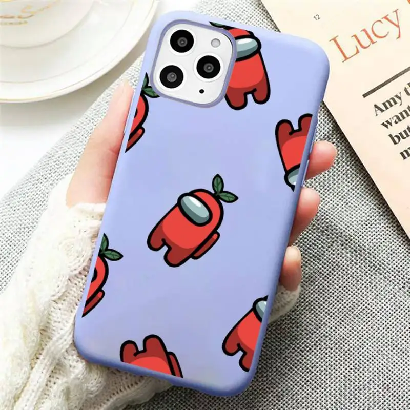 

among us game Phone Case Candy Color Violet for iPhone 11 12 pro XS MAX 8 7 6 6S Plus X SE 2020 XR