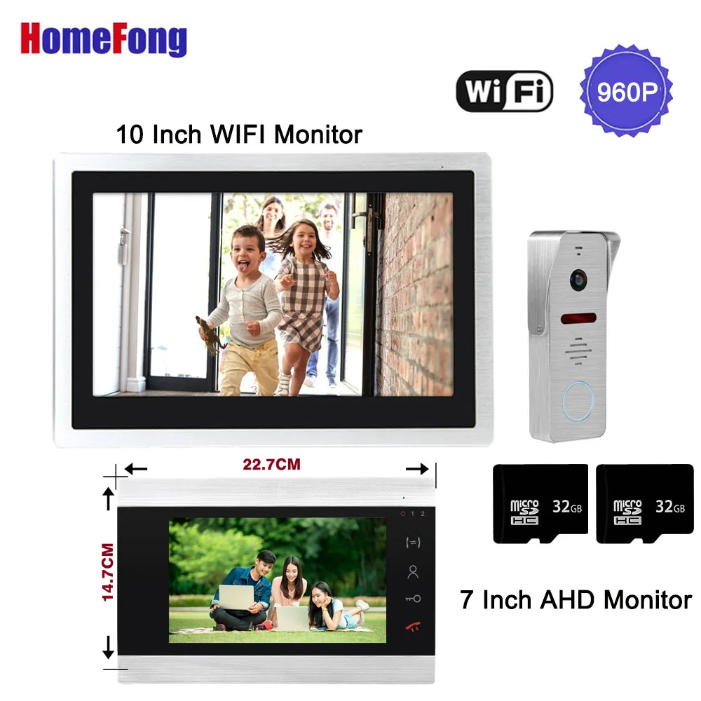 

Интерком HomeFong с Wi-Fi, 10-дюймовый сенсорный экран, 2 камеры, 960P