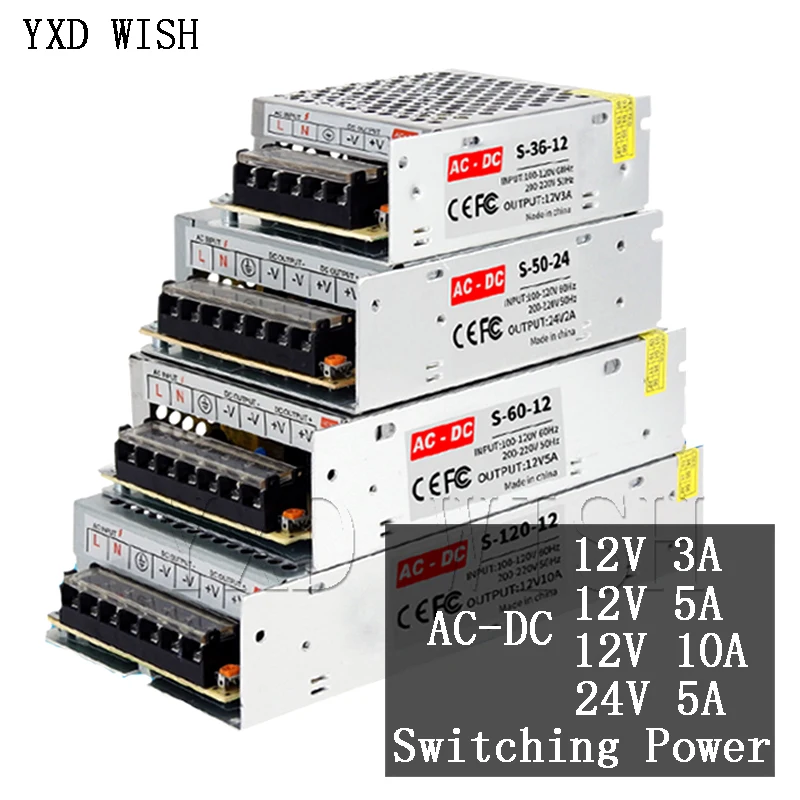 

Lighting Transformer AC110V-220V to DC 12V 24V Power Supply Adapter 3A 5A 10A LED Strip Switching Power Supply SMPS