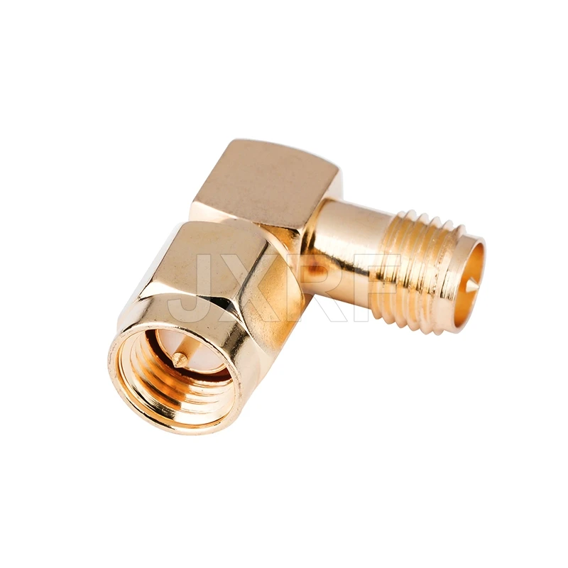 

JXRF Coaxial Coax Adapter SMA Male Plug to RP-SMA Female Jack Right anlge Gilded SMA to RP SMA Connector