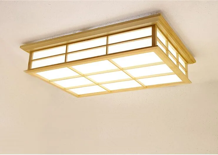 

Rectangle Wood Ceiling Light LED 64w Flush Mount Tatami Lamp Japanese Style Bedroom Hotel Restaurant Kids Room-White Light