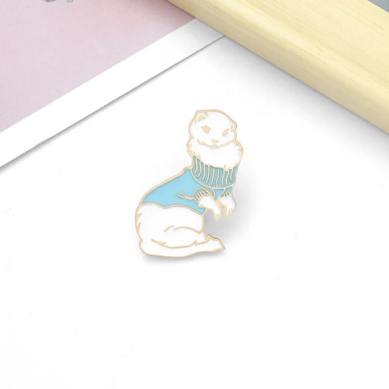 

1PC Metal Enamel Brooch Creative Cartoon White Mink brooch Badge Pin Cute Funny Trendty Lapel Backpack Jewelry Gift For Kids